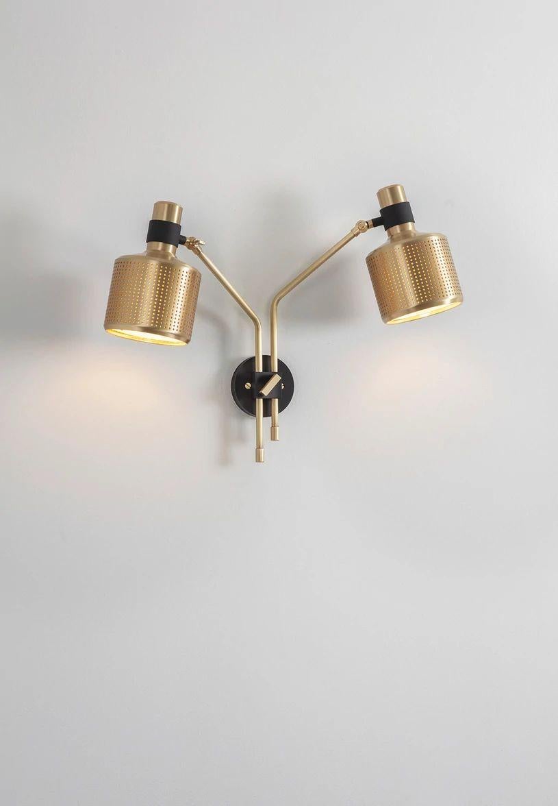 Modern Brass and White Riddle Wall Lamp Double by Bert Frank For Sale