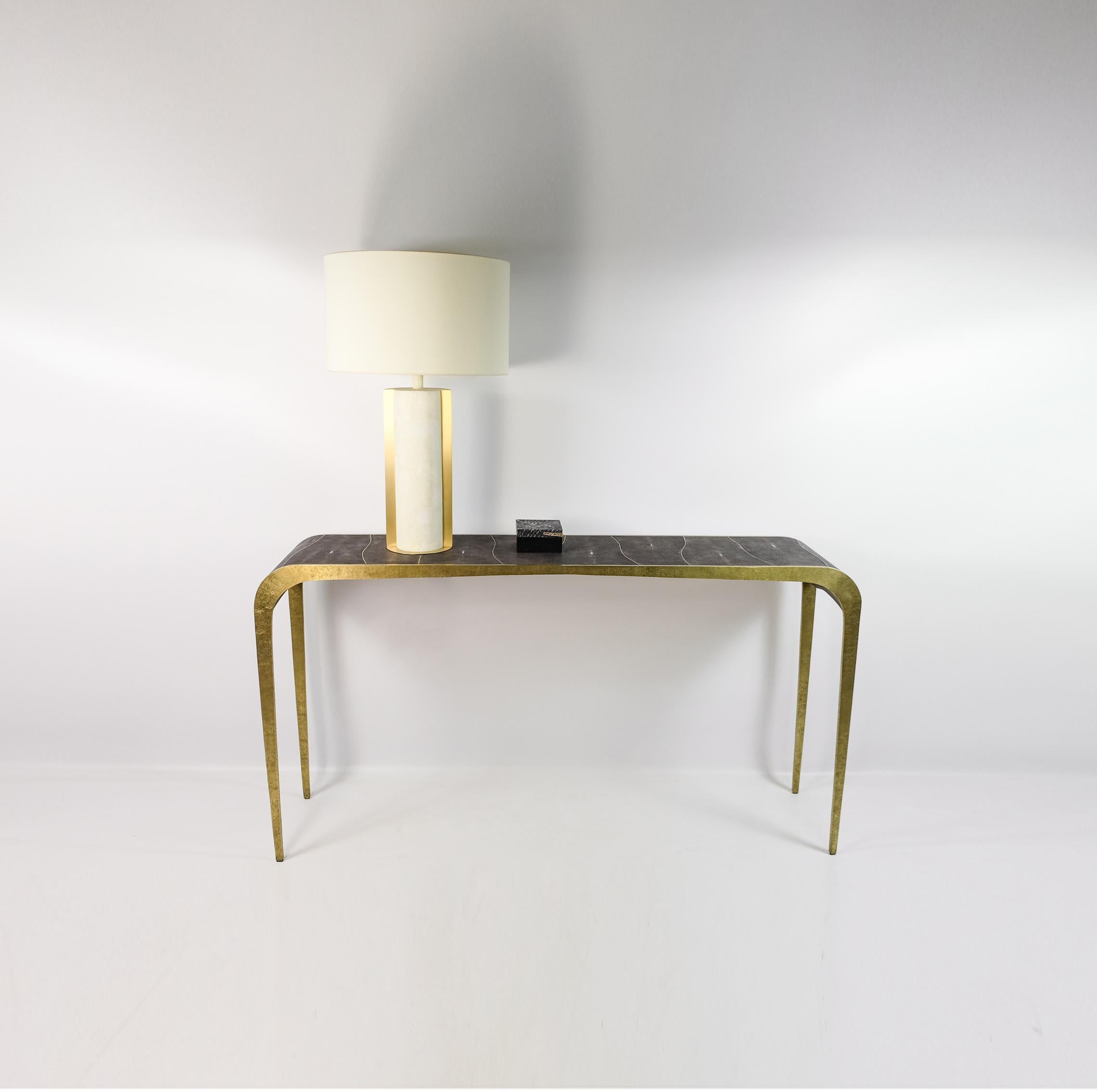 Contemporary Brass and White Rock Crystal Console with Waterfall Design by Ginger Brown For Sale