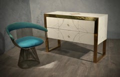 Art Deco Brass and White "Statuario" Marble Commode and Chests of Drawers, 2010