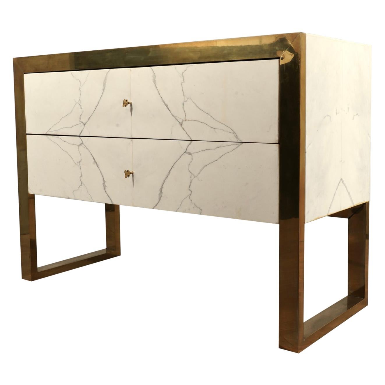 Brass and White "Statuario" Marble Chests of Drawers, 2010