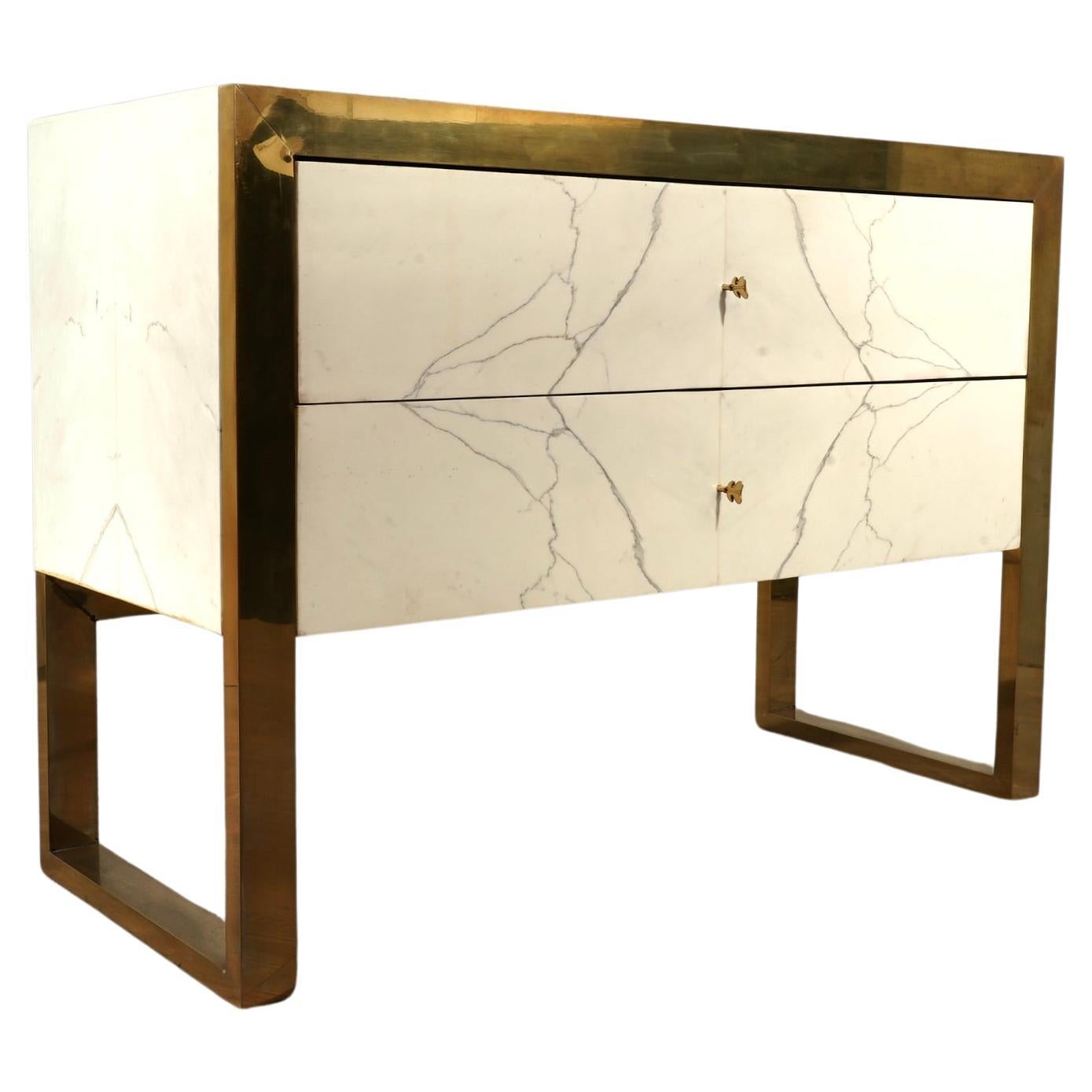 Brass and White "Statuario" Marble Commode and Chests of Drawers, 2010