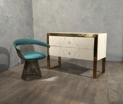 Art Deco Brass and White "Statuario" Marble Commode and Chests of Drawers, 2010
