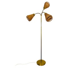 Brass and Wicker Floor Lamp
