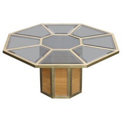 Brass and Wicker Octagonal Dining Table by Romeo Rega, Italy, circa 1970s