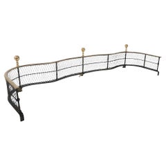 Brass and Wire Serpentine Form Fireplace Fender with Paw Feet and Ball Finials