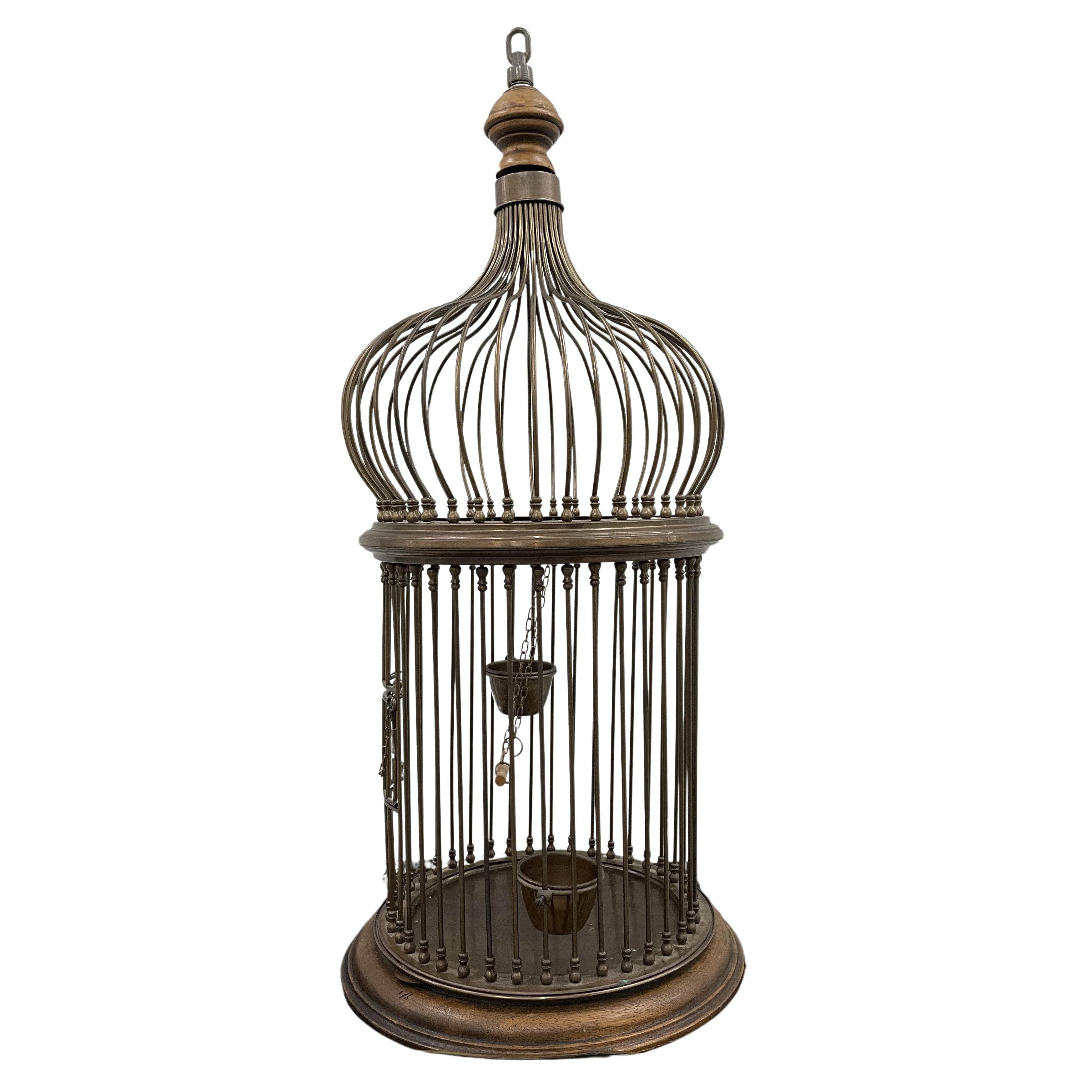 Brass and wood 1940's birdcage with a domed onion top design For Sale