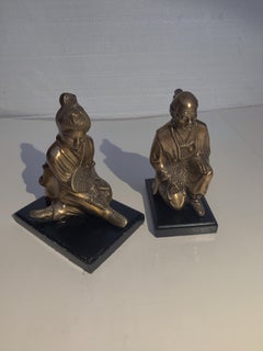 Brass and Wood Asian Bookends
