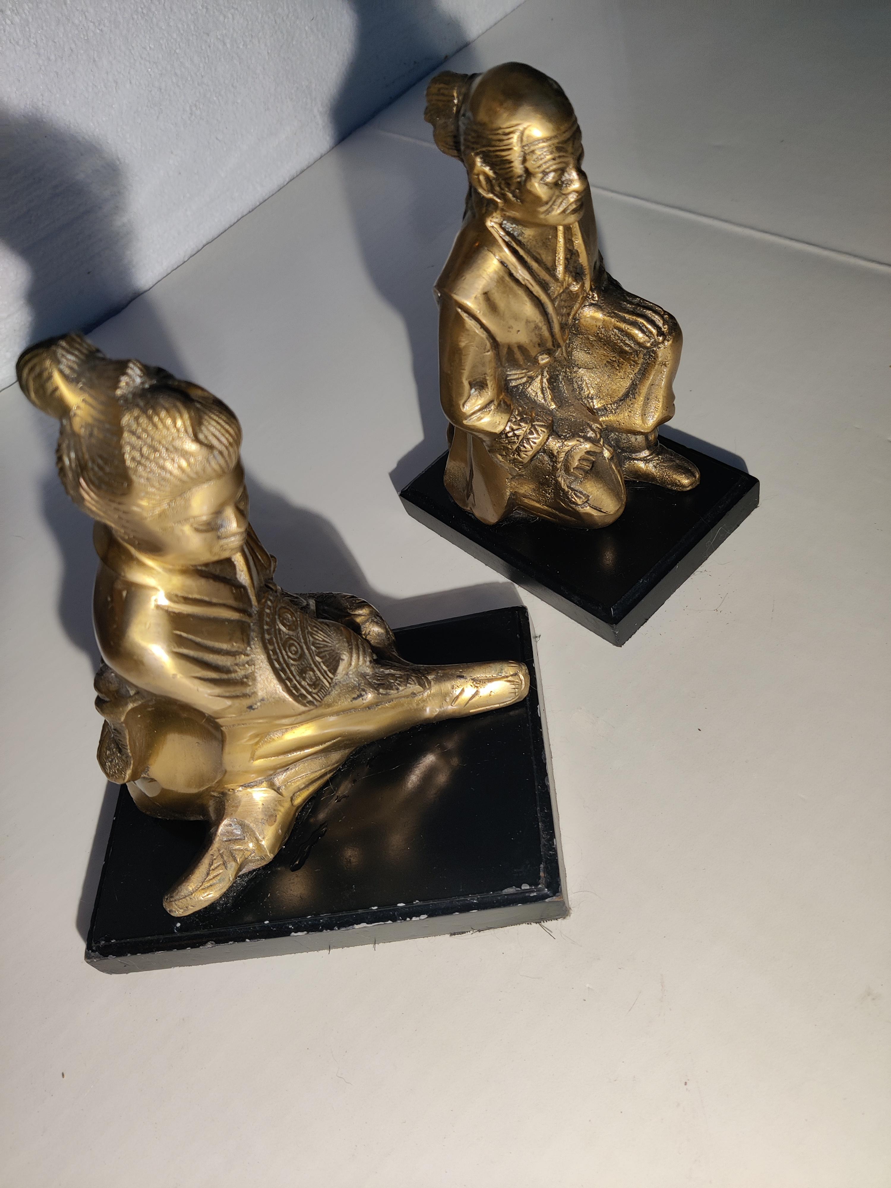 20th Century Brass and Wood Asian Bookends For Sale