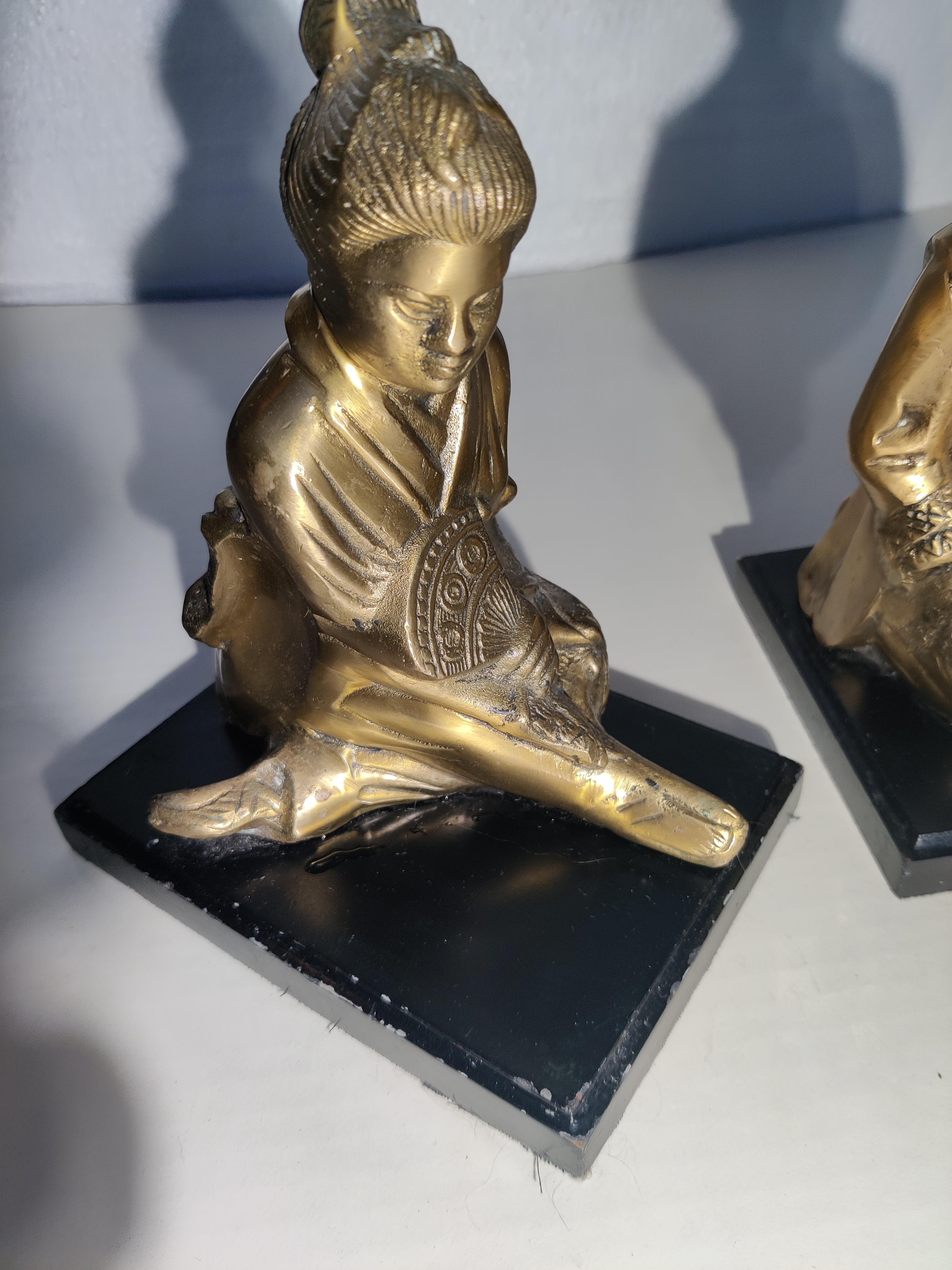Brass and Wood Asian Bookends For Sale 1