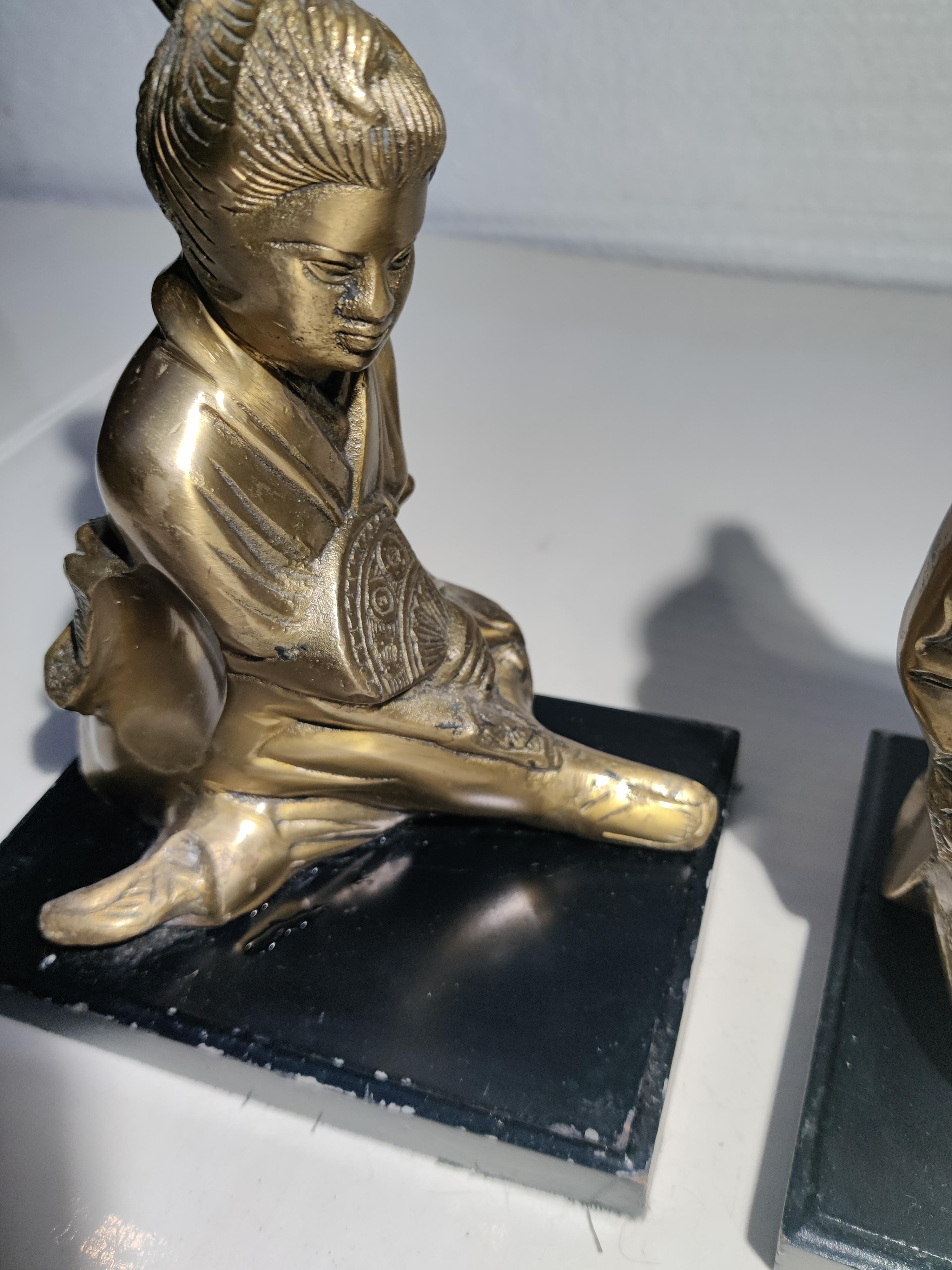 Brass and Wood Asian Bookends For Sale 4