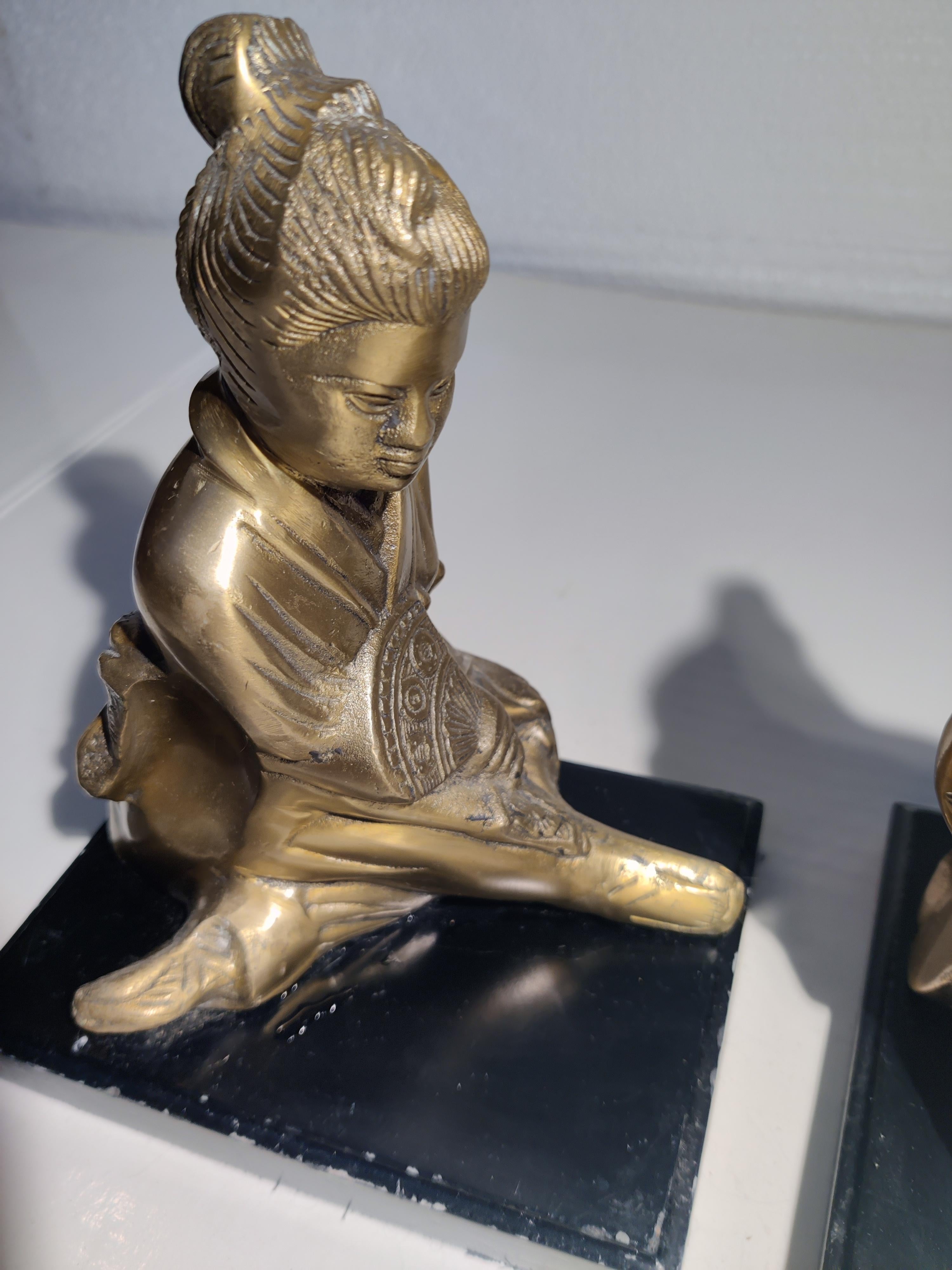 Brass and Wood Asian Bookends For Sale 5