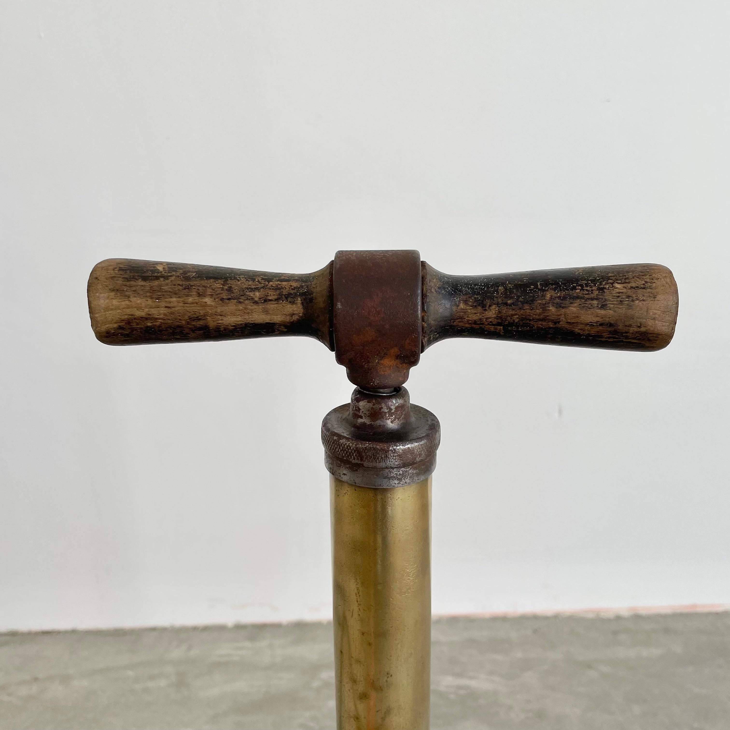 American Brass and Wood Bike Pump, 1930s USA For Sale
