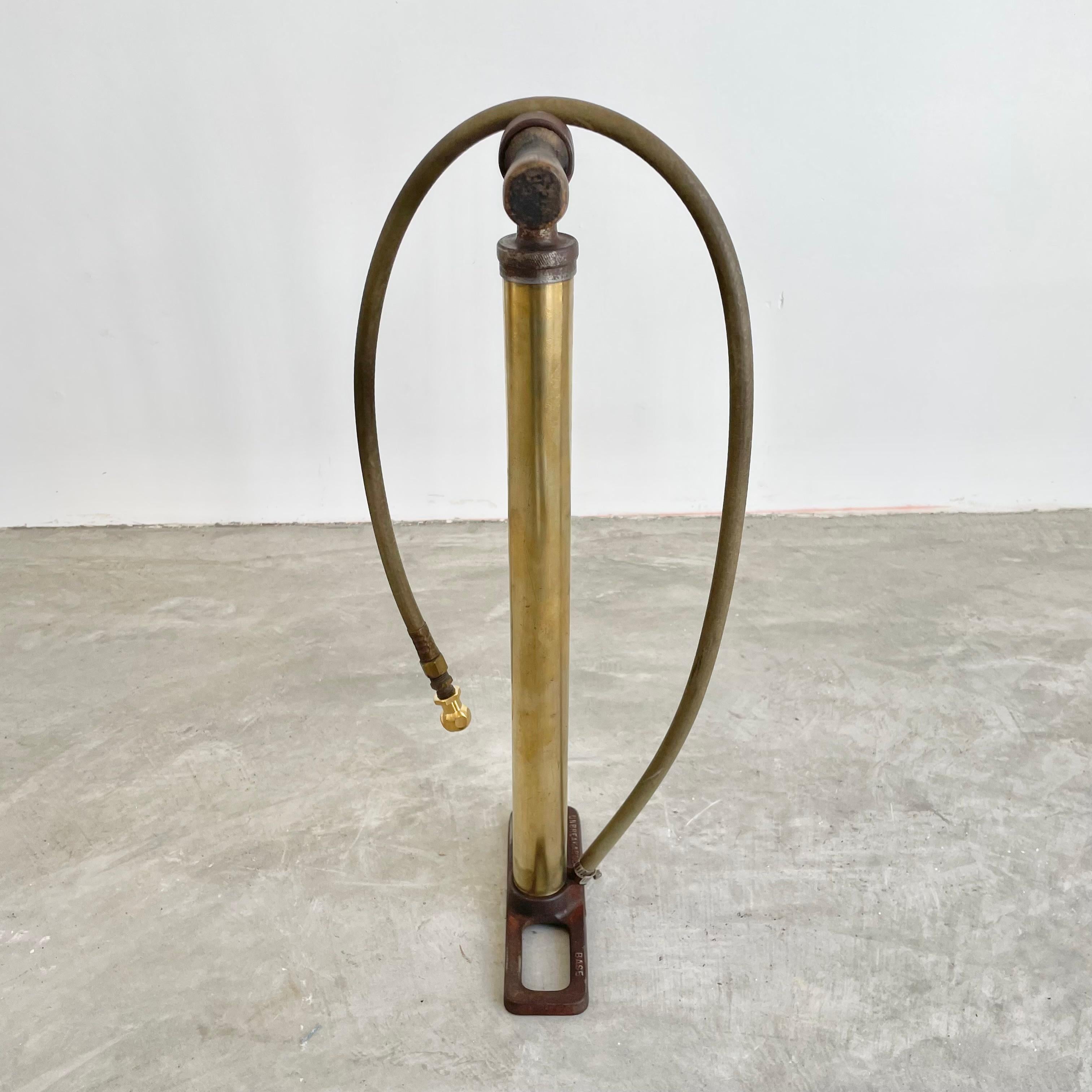 Brass and Wood Bike Pump, 1930s USA In Good Condition For Sale In Los Angeles, CA