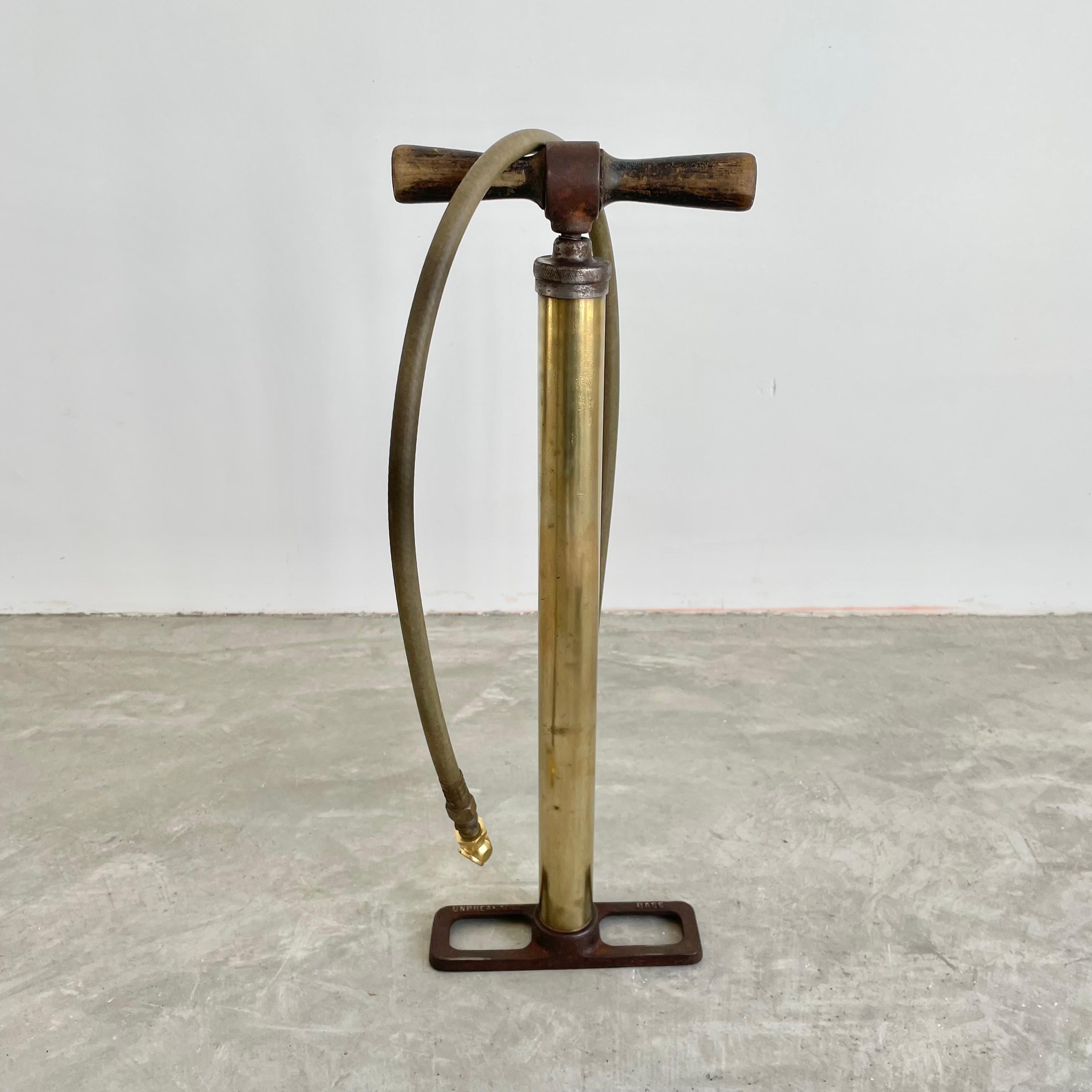 Mid-20th Century Brass and Wood Bike Pump, 1930s USA For Sale