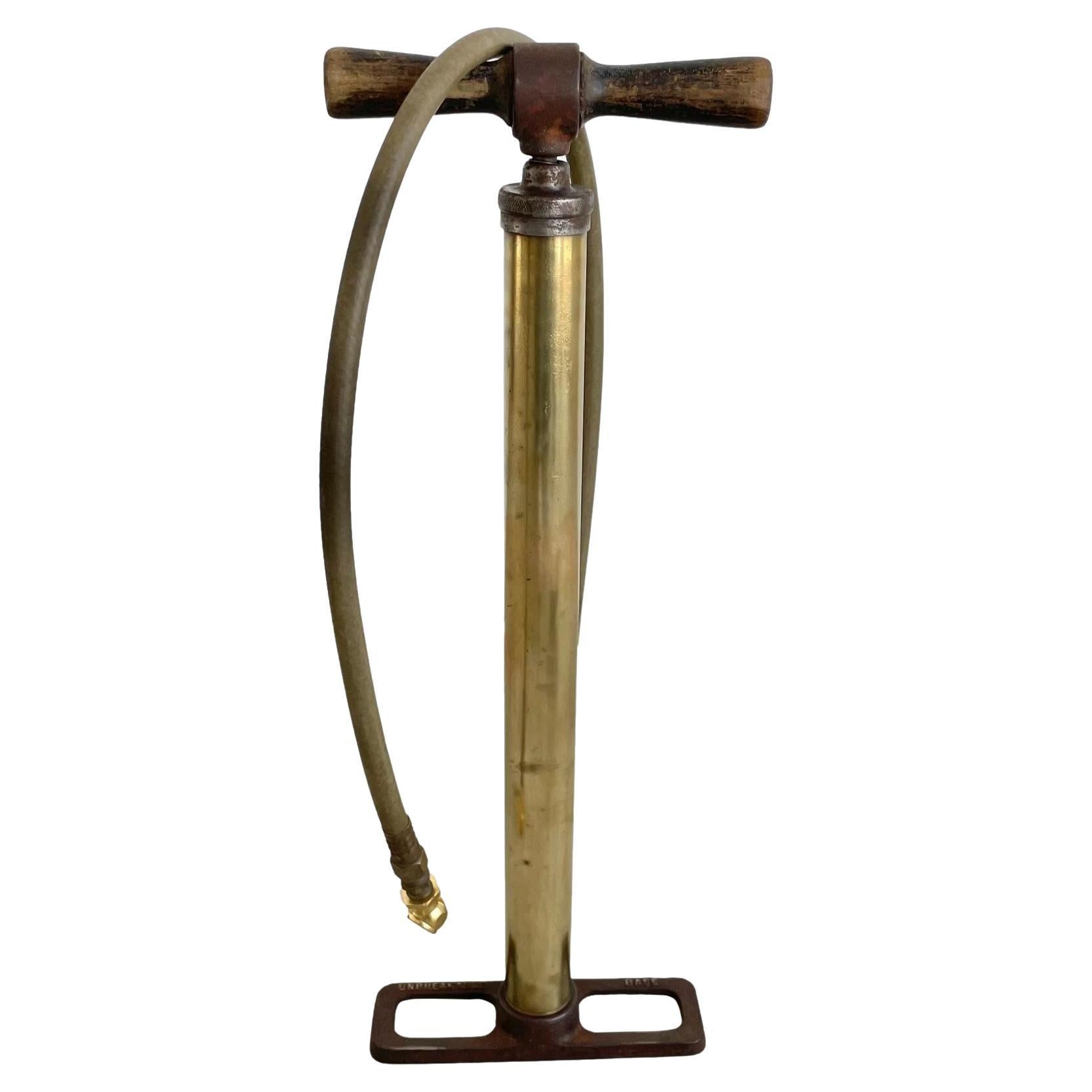 Brass and Wood Bike Pump, 1930s USA For Sale