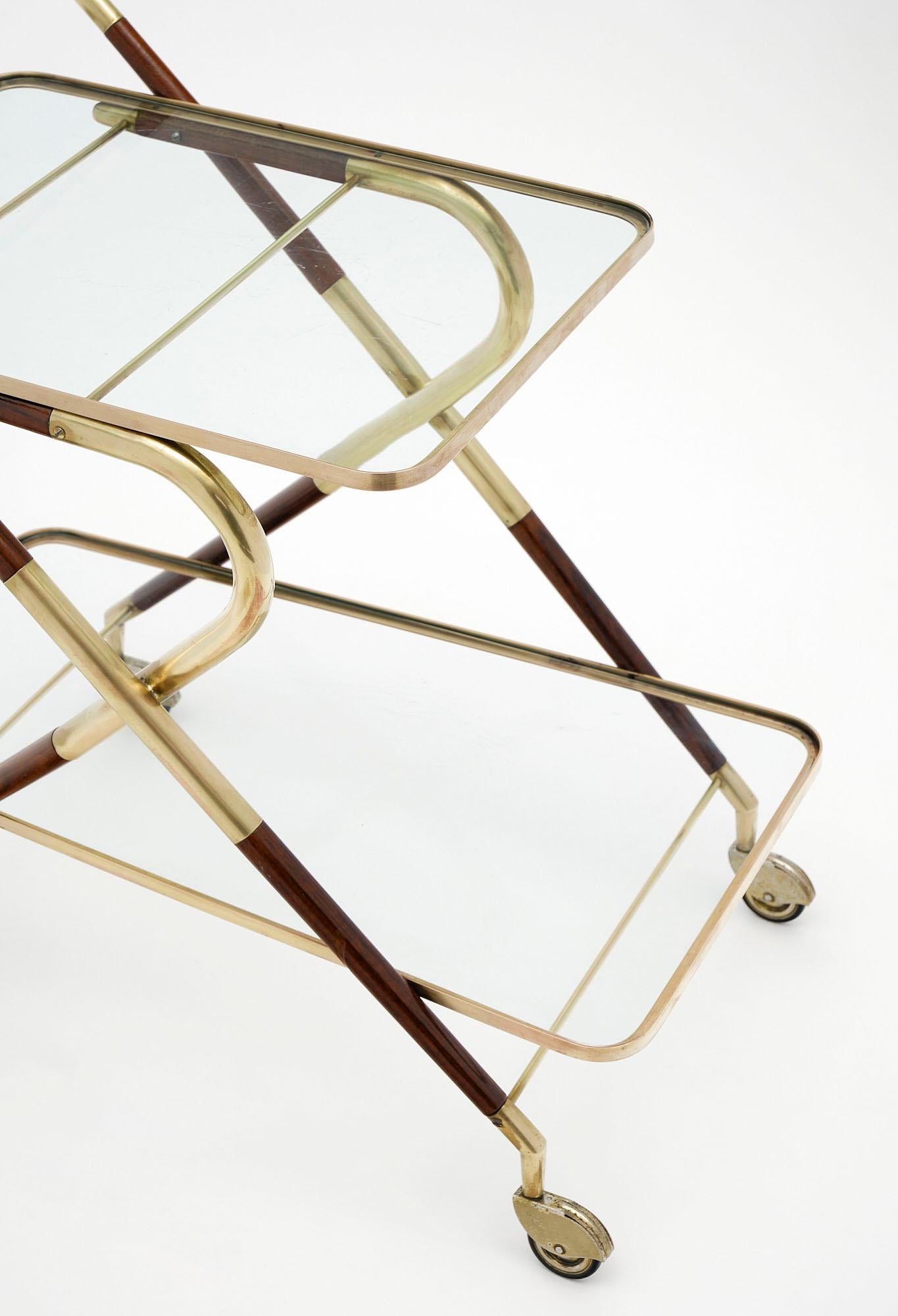 Mid-Century Modern Brass and Wood Cesare Lacca Bar Cart