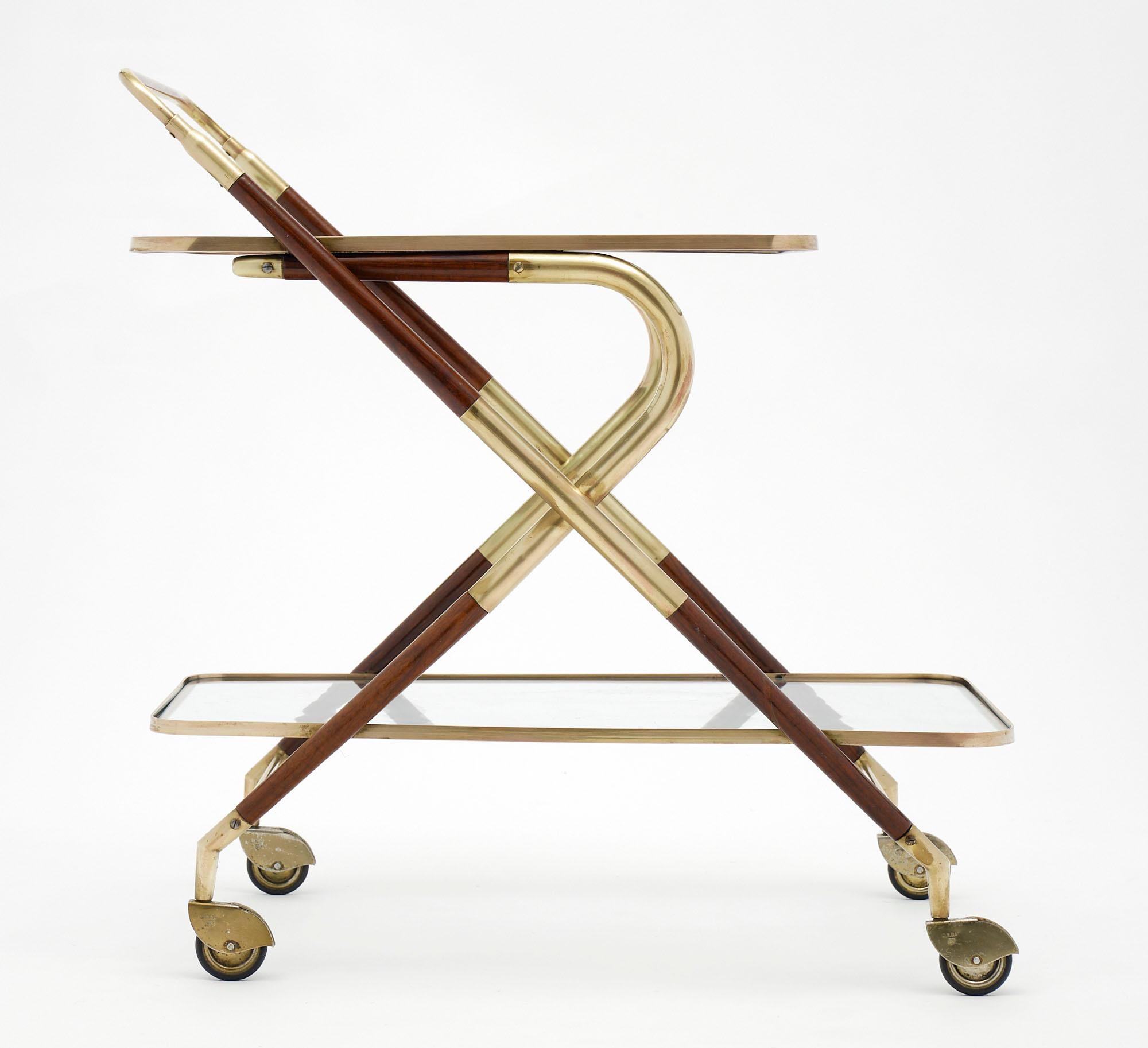 Brass and Wood Cesare Lacca Bar Cart In Good Condition In Austin, TX