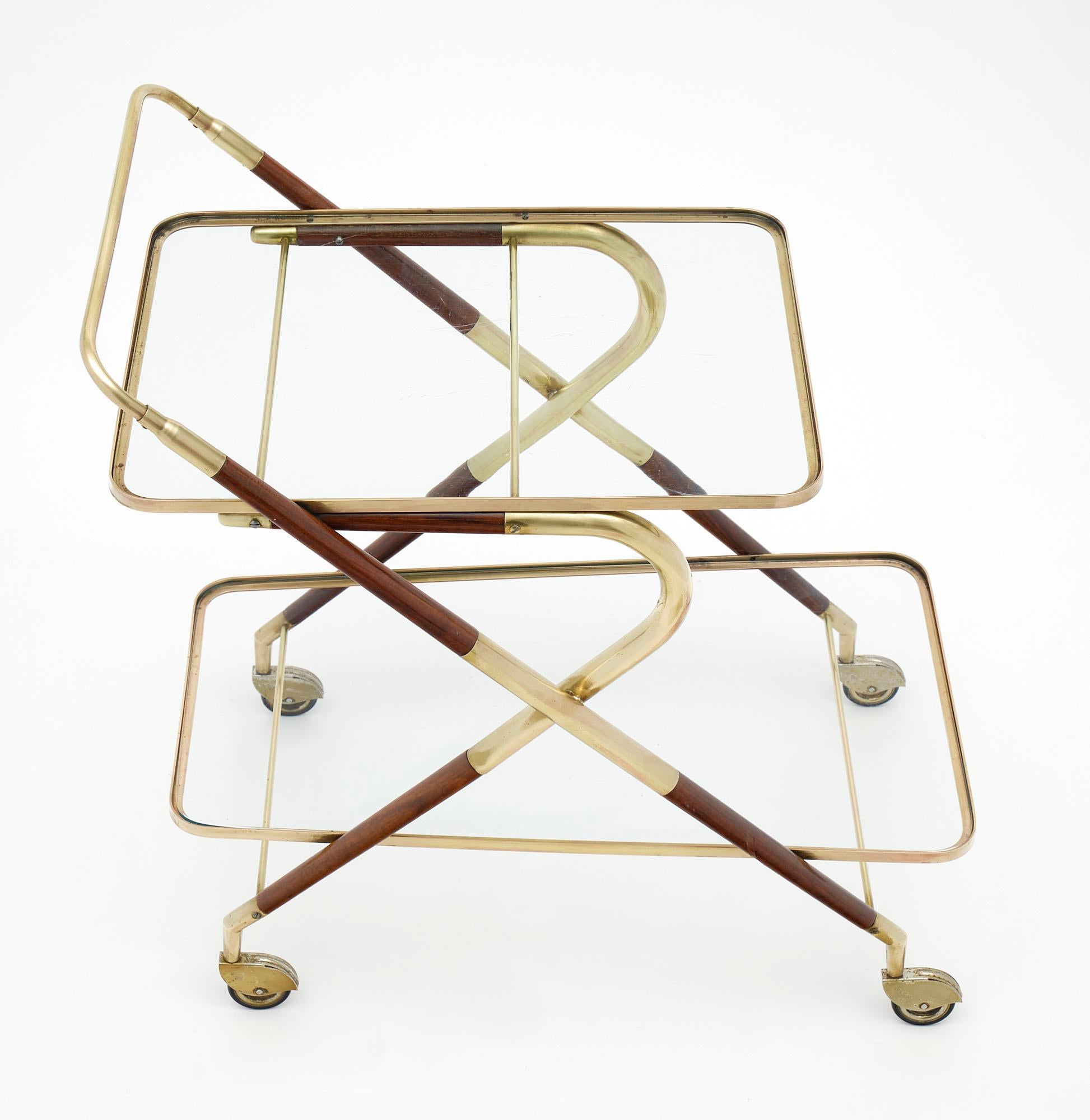 Mid-20th Century Brass and Wood Cesare Lacca Bar Cart