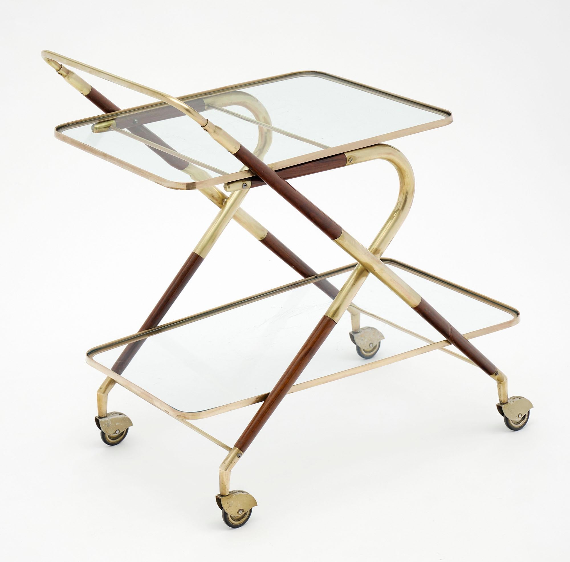 Brass and Wood Cesare Lacca Bar Cart 2