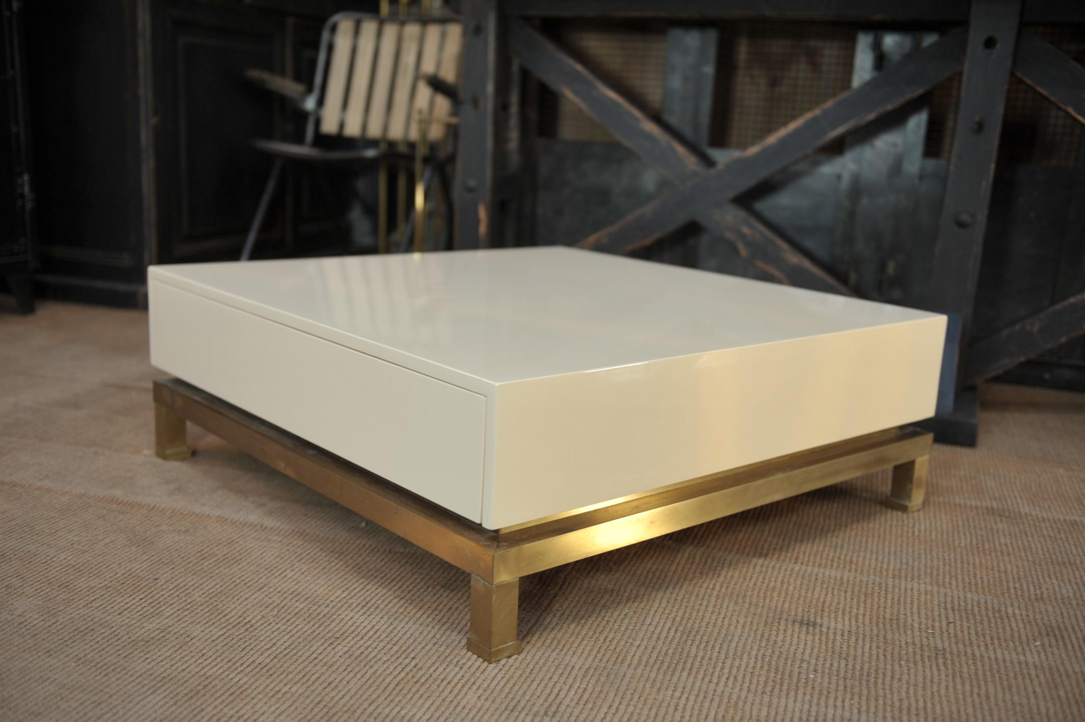 Brass and Wood Coffee Table by Guy Lefèvre for Maison Jansen, France, 1970 For Sale 3