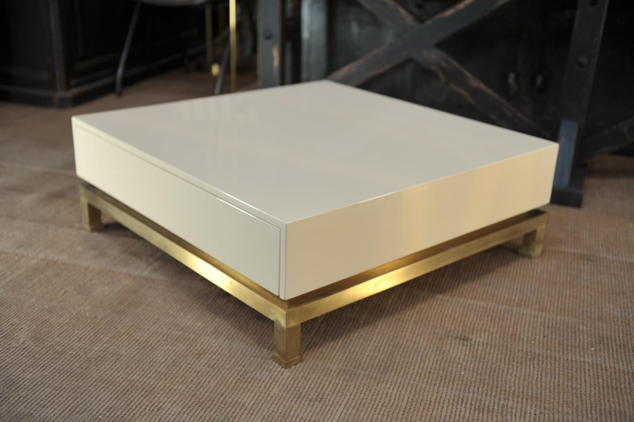 Brass and Wood Coffee Table by Guy Lefèvre for Maison Jansen, France, 1970 For Sale 4