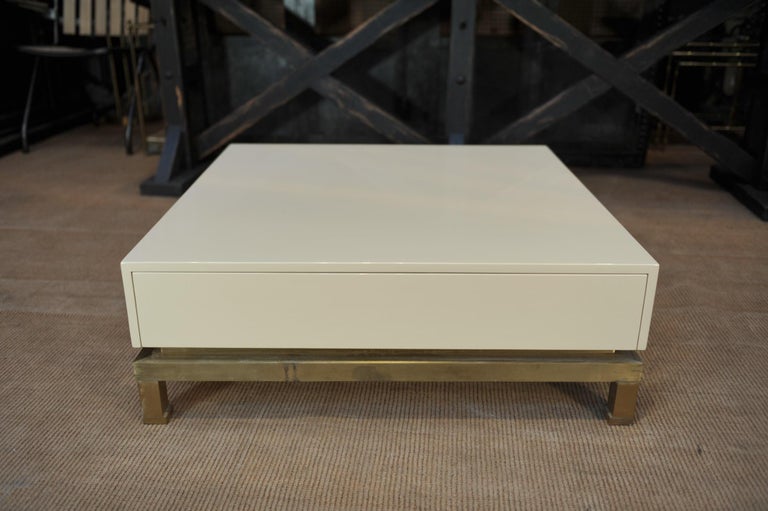 Brass and Wood Coffee Table by Guy Lefèvre for Maison Jansen, France