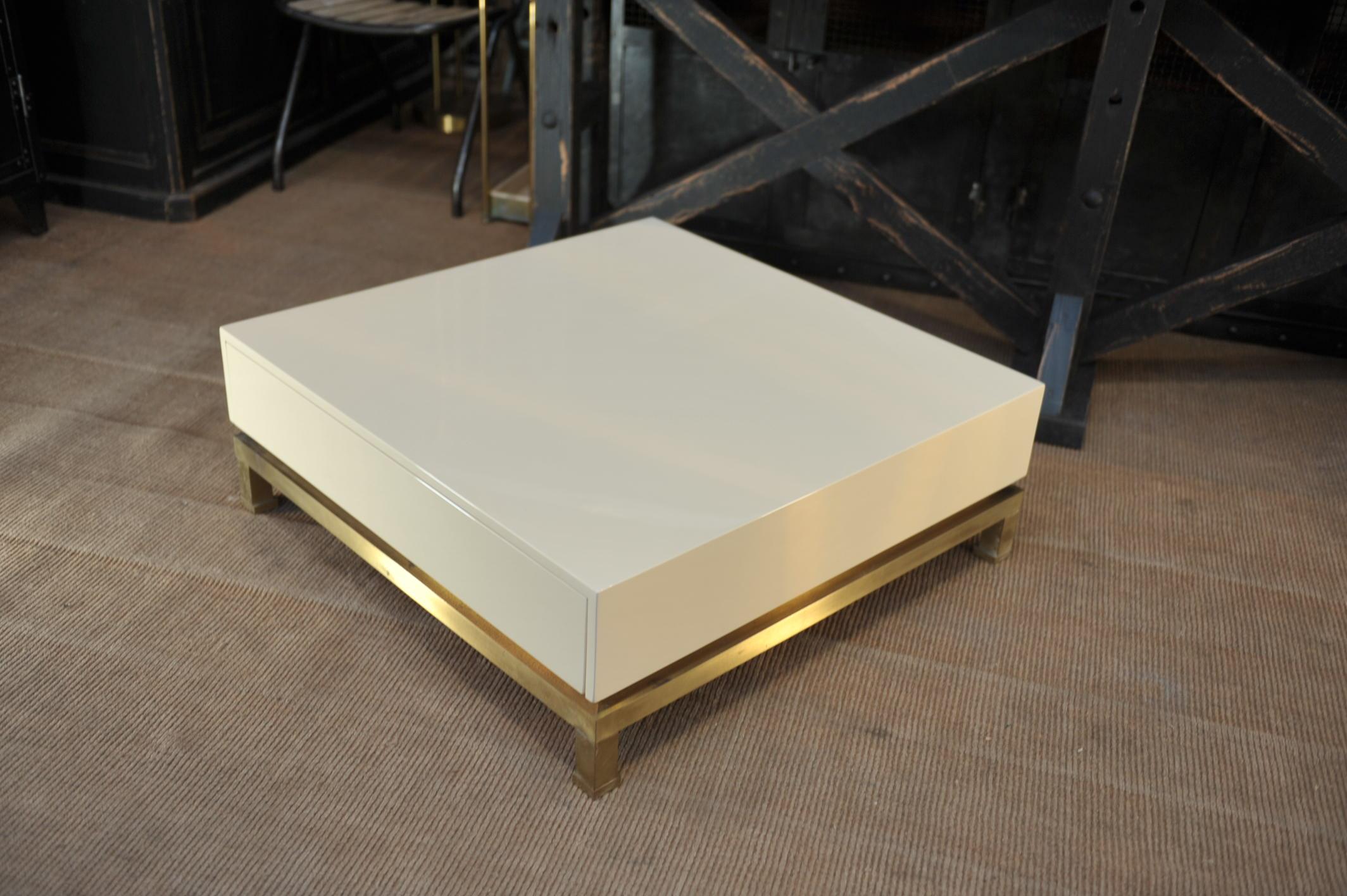 Brass and Wood Coffee Table by Guy Lefèvre for Maison Jansen, France, 1970 For Sale 6