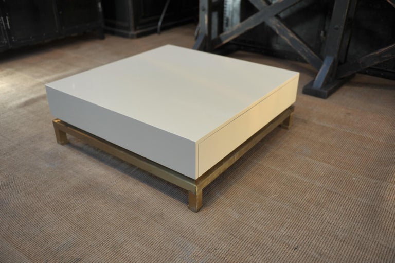 Brass and Wood Coffee Table by Guy Lefèvre for Maison Jansen, France