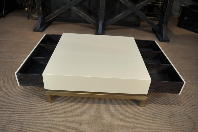 Brass and Wood Coffee Table by Guy Lefèvre for Maison Jansen, France