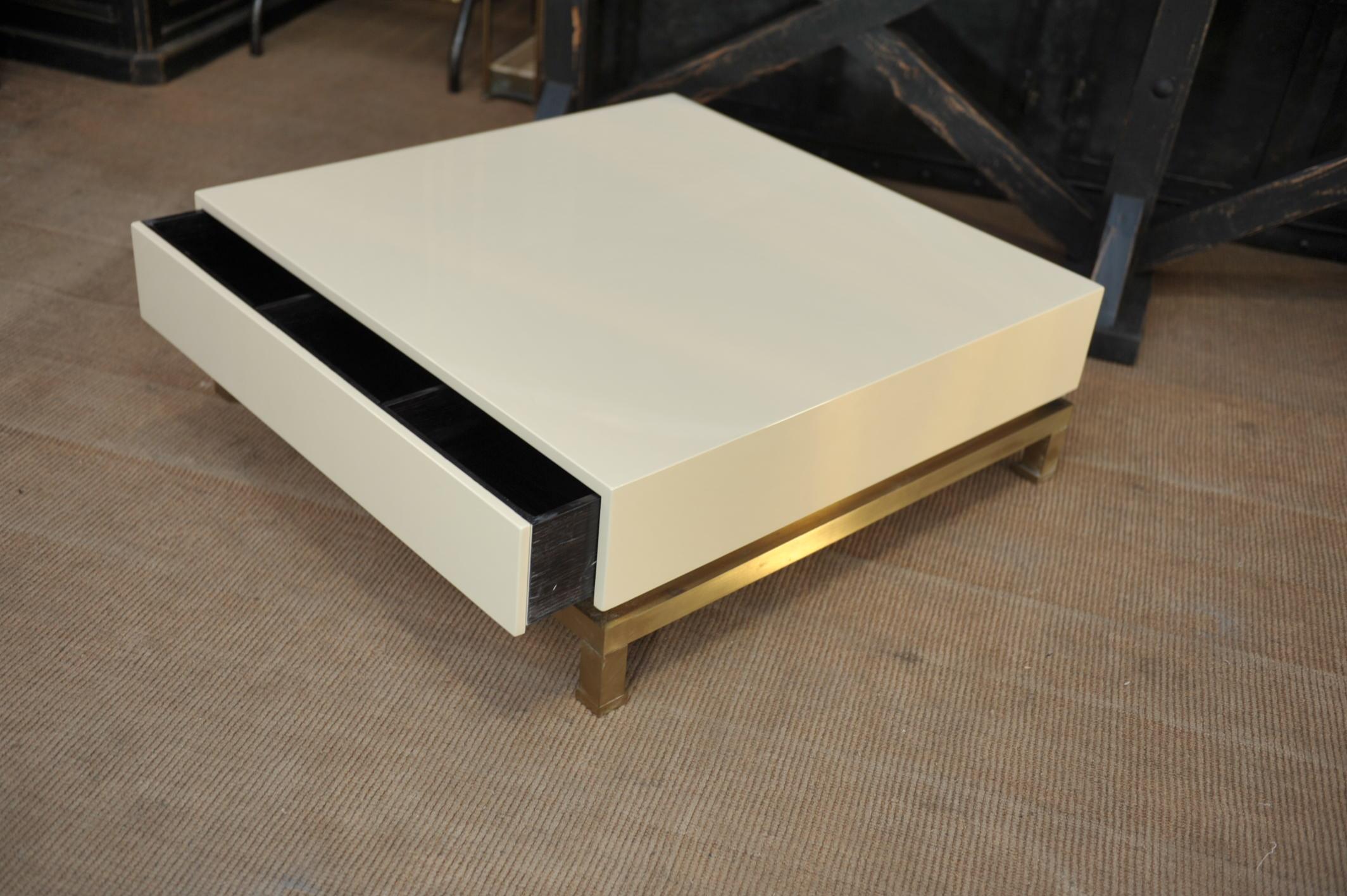 Brass and Wood Coffee Table by Guy Lefèvre for Maison Jansen, France, 1970 For Sale 2