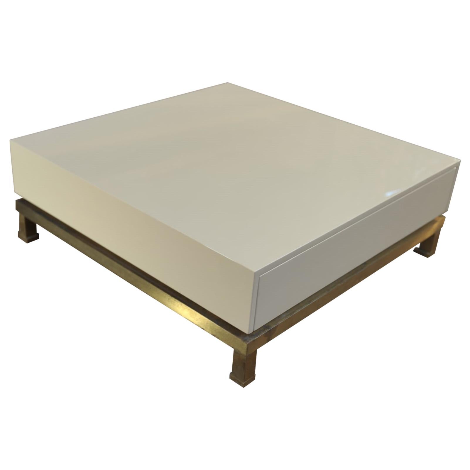 Brass and Wood Coffee Table by Guy Lefèvre for Maison Jansen, France, 1970 For Sale