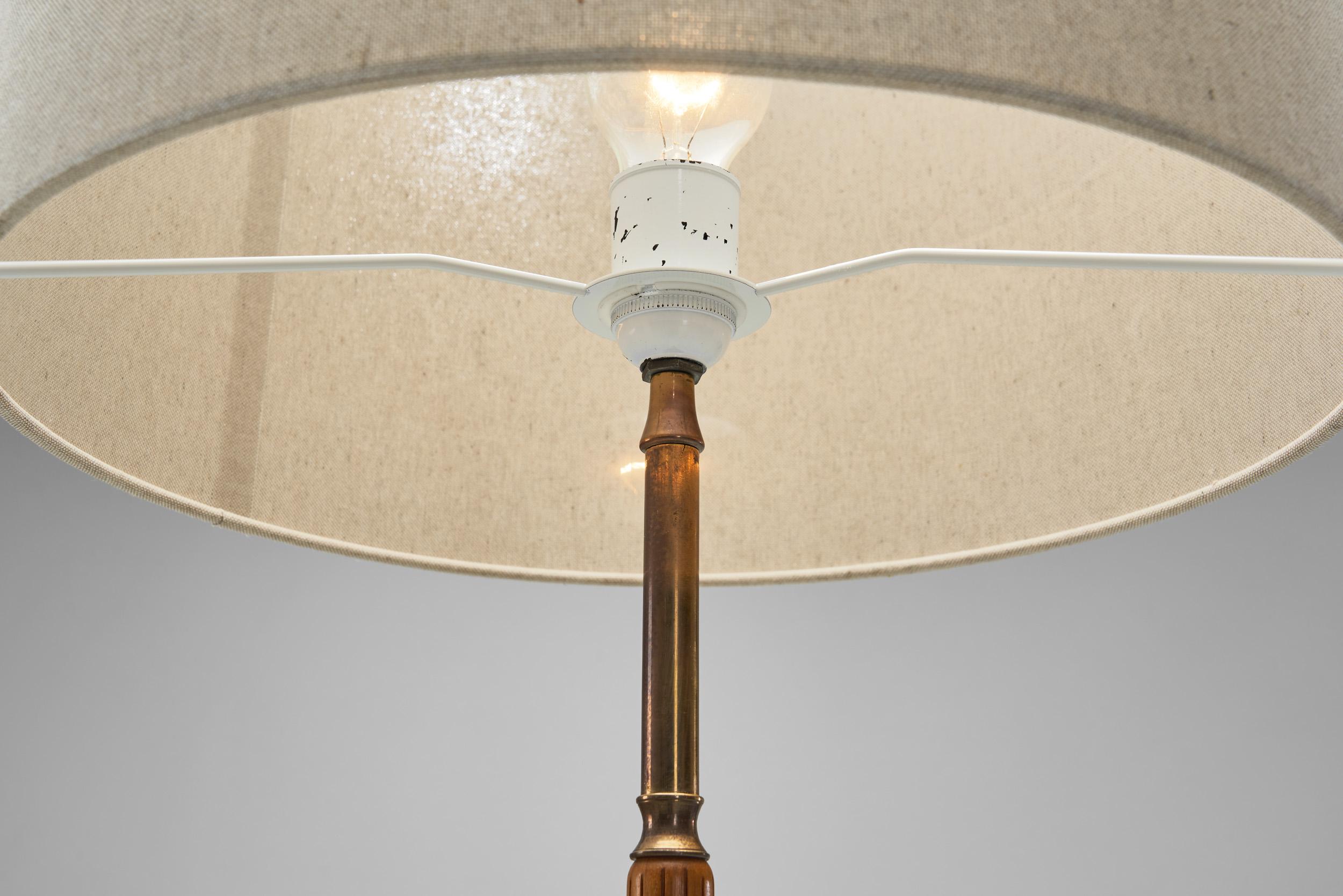 Brass and Wood Floor Lamp by Falkenbergs Belysning, Sweden Mid-20th Century 6