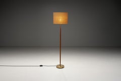 Brass and Wood Floor Lamp by Falkenbergs Belysning, Sweden Mid-20th Century