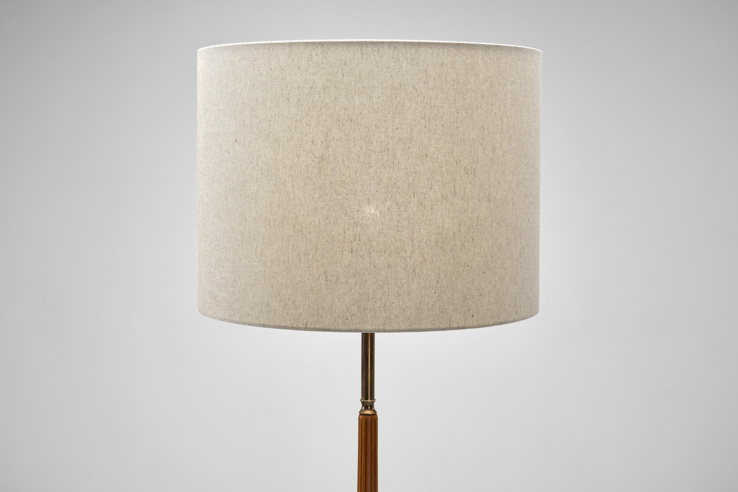 Brass and Wood Floor Lamp by Falkenbergs Belysning, Sweden Mid-20th Century 2