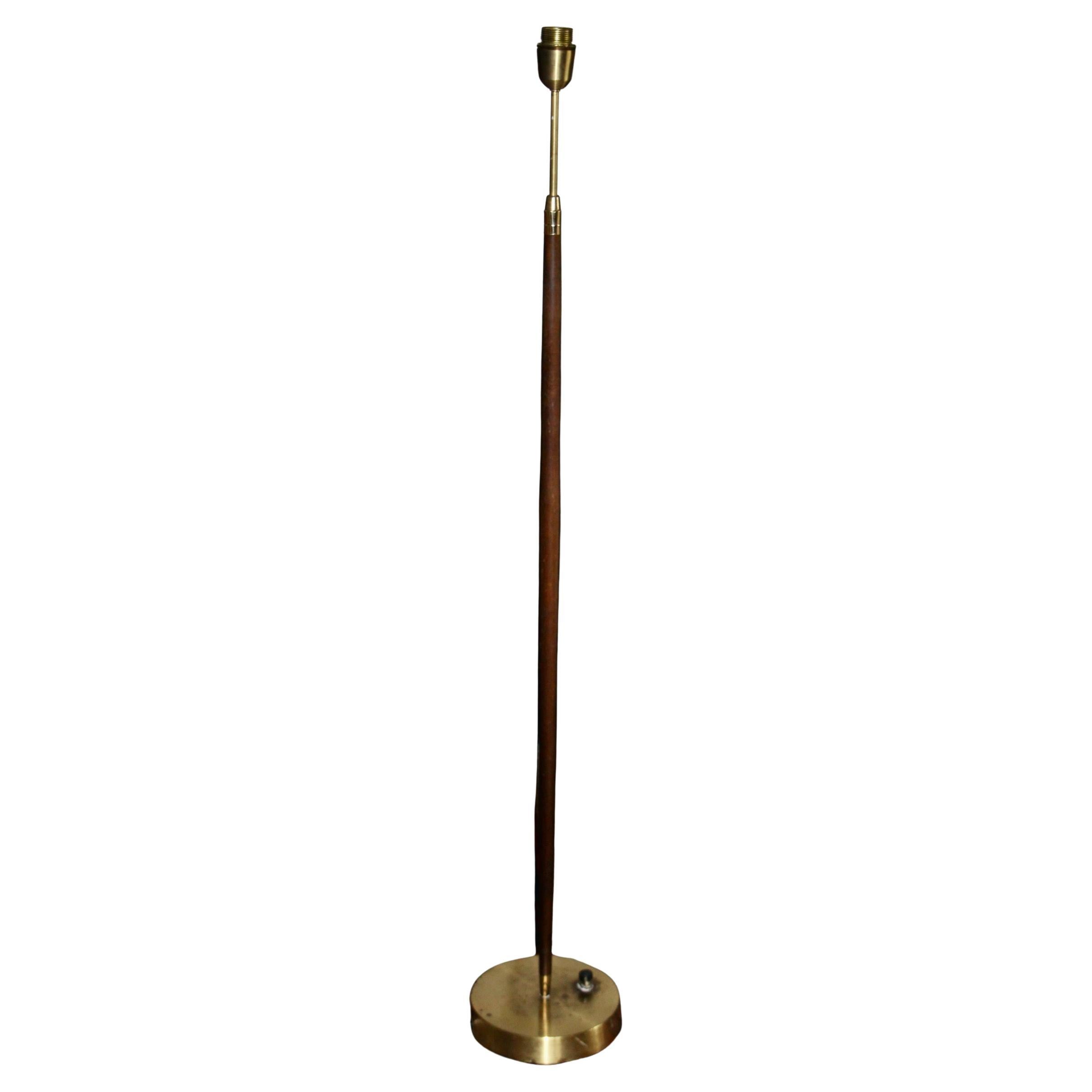 Brass and wood floor lamp