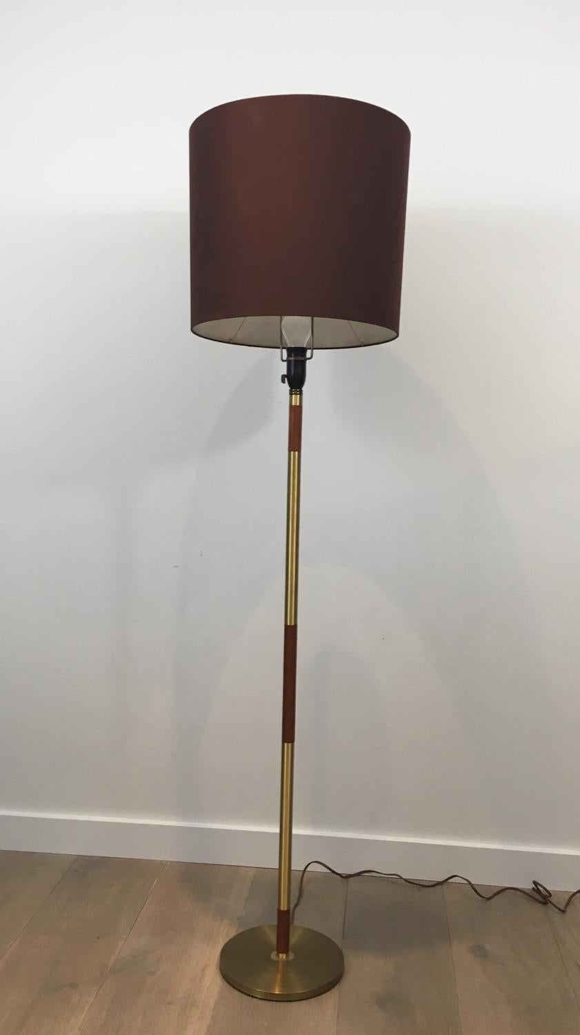 Brass and Wood Floor Lamp, French, circa 1970 5