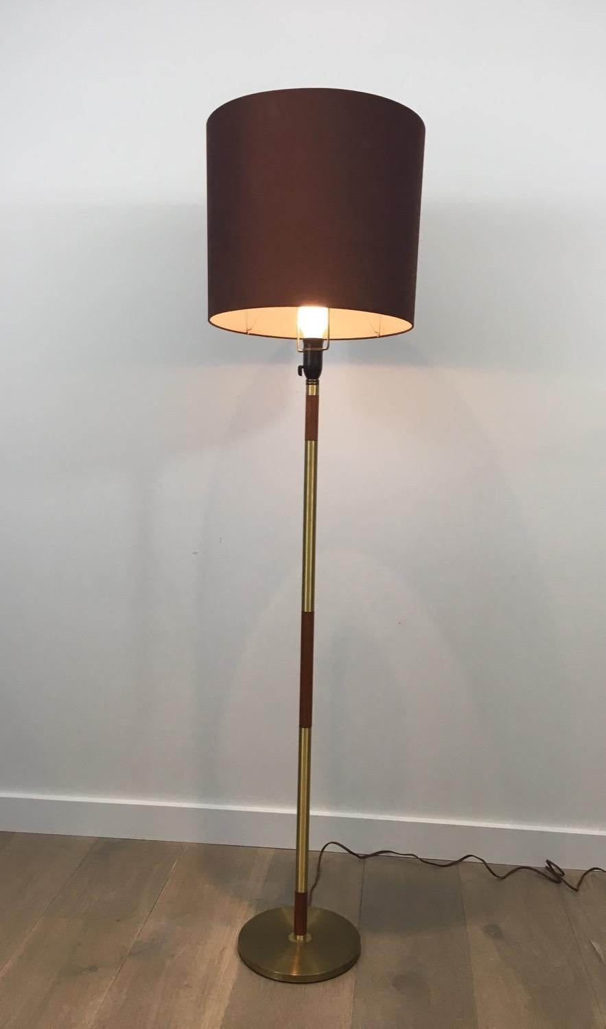 Brass and Wood Floor Lamp, French, circa 1970 7