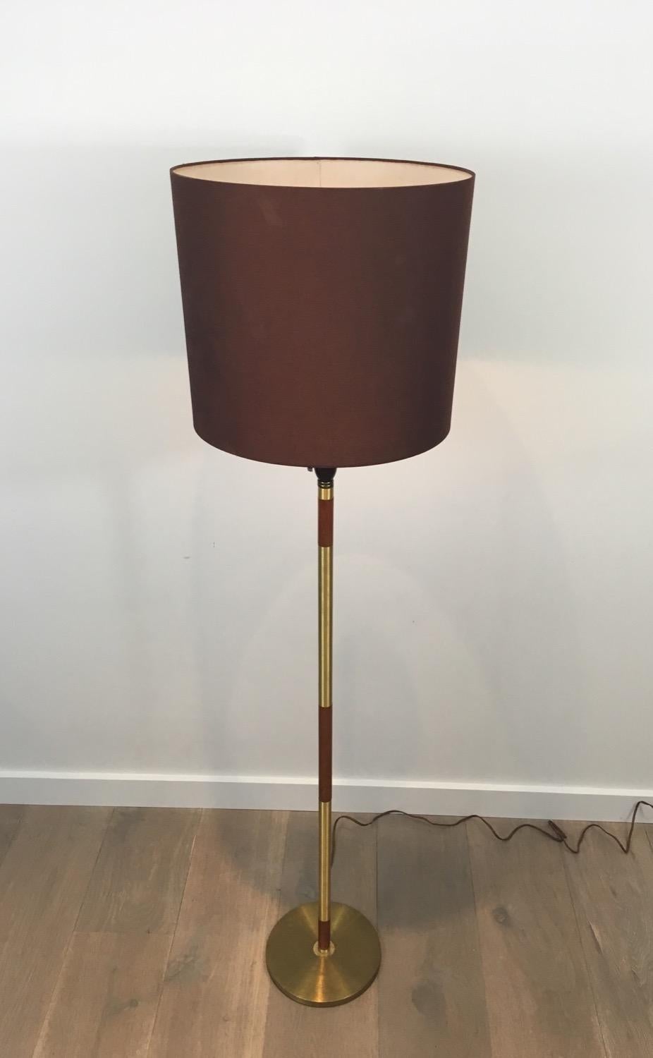 Mid-Century Modern Brass and Wood Floor Lamp, French, circa 1970