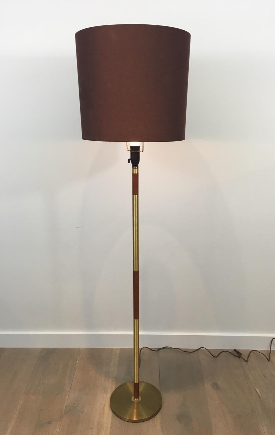 Brass and Wood Floor Lamp, French, circa 1970 4