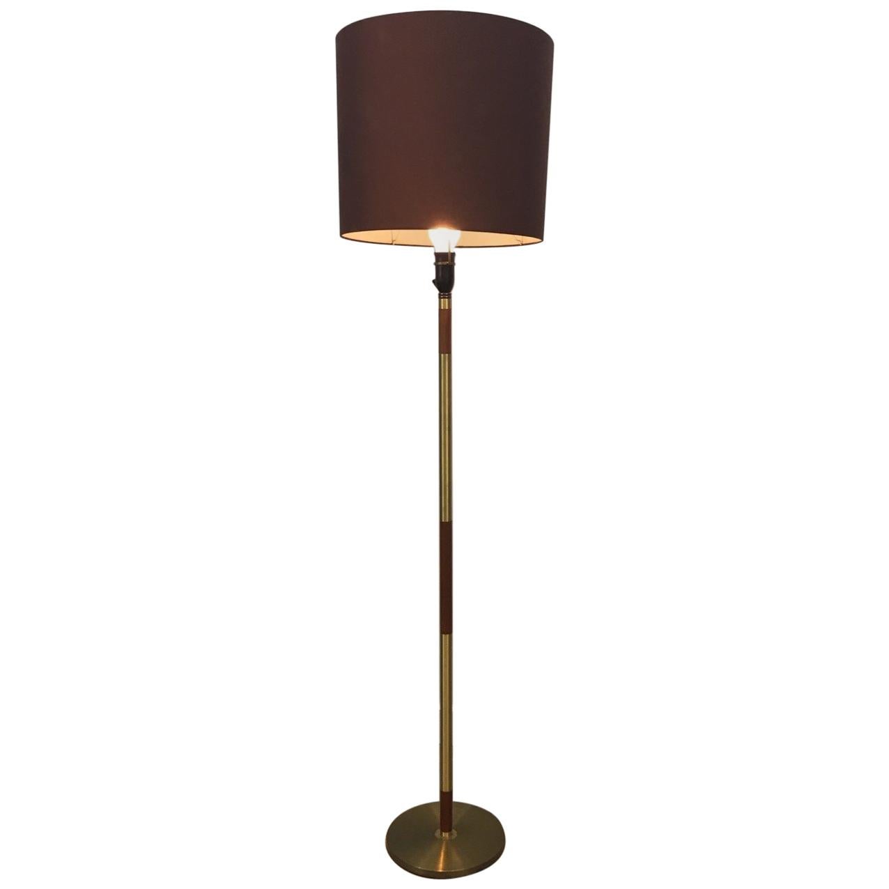 Brass and Wood Floor Lamp, French, circa 1970