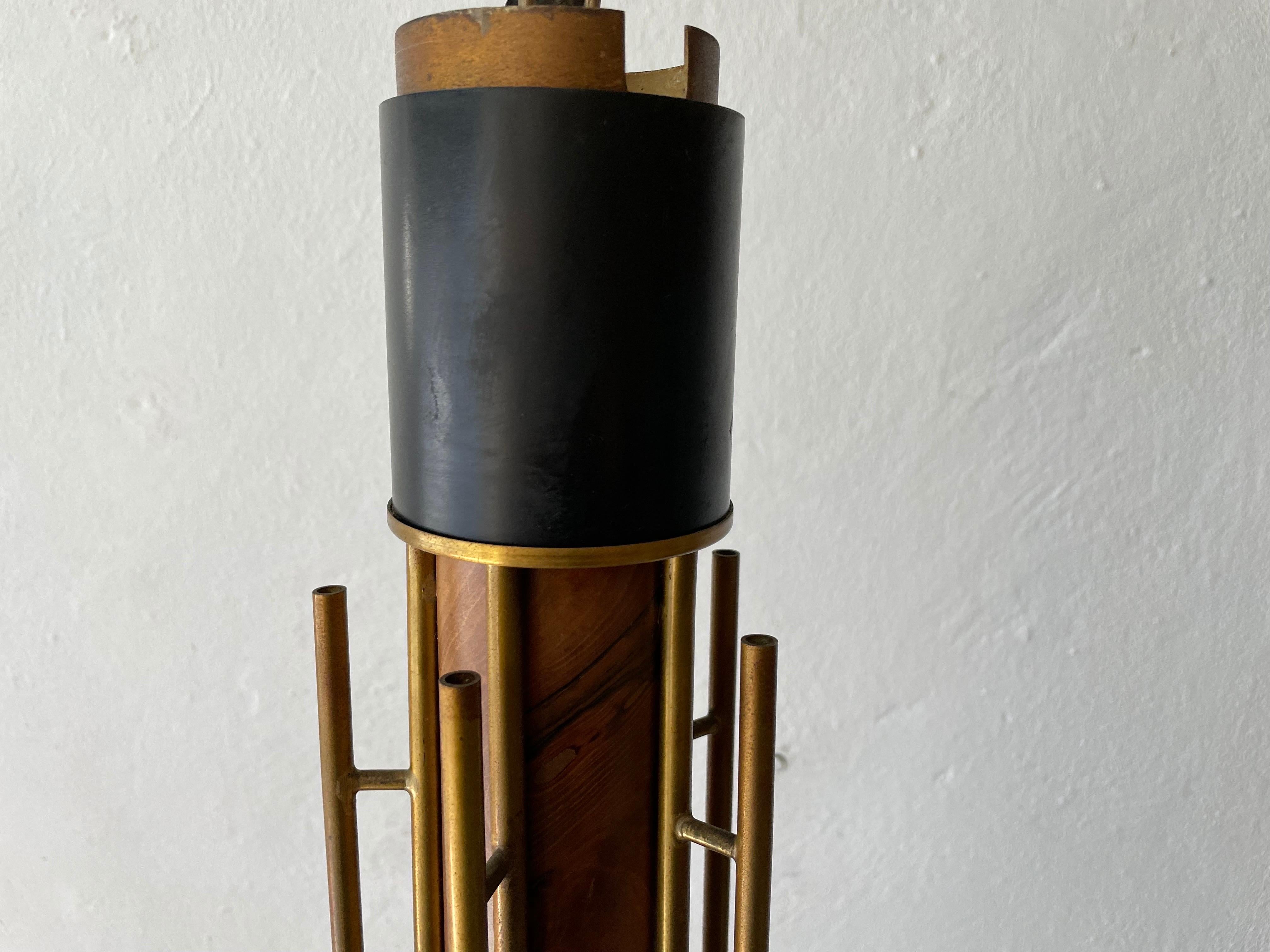 Brass and Wood Flush Mount Chandelier Angelo Brotto for Esperia, 1970s, Italy  For Sale 3