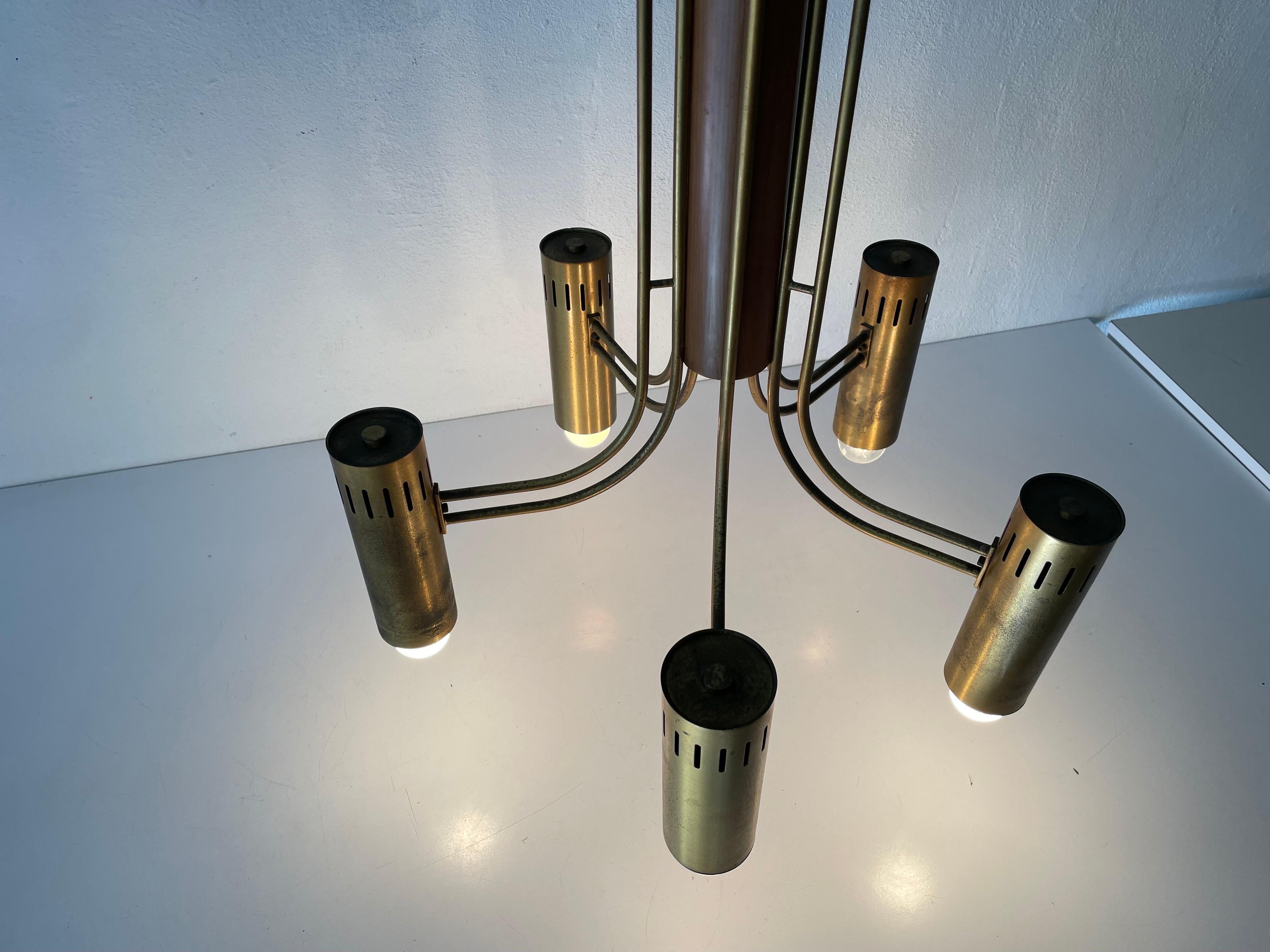 Lampadario ad incasso in ottone e Wood Angelo Brotto per Esperia, anni '70, Italia in vendita 8