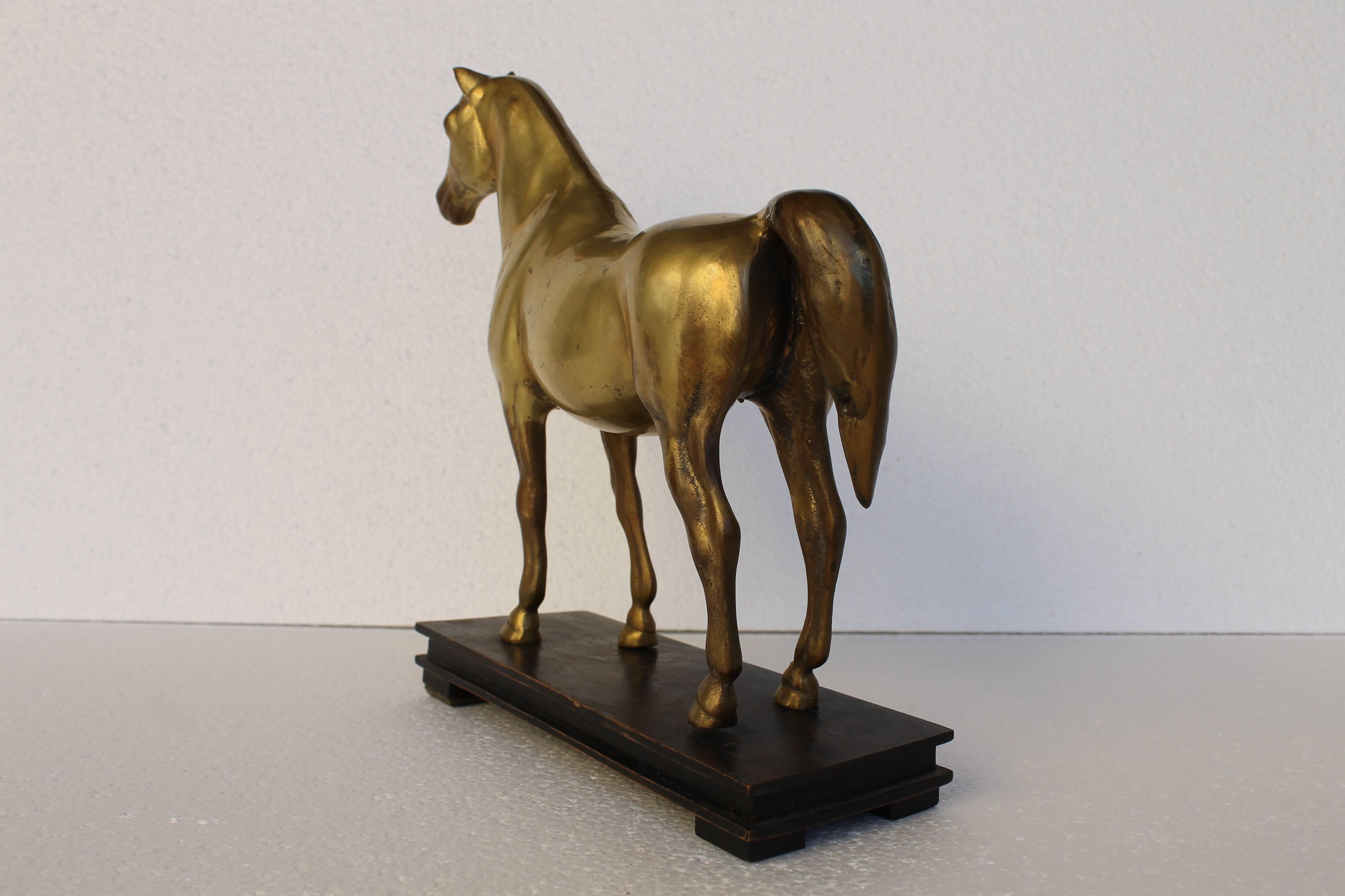 Brass and Wood Horse Model, 1940s (Mitte des 20. Jahrhunderts)