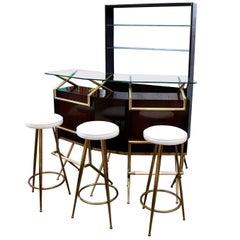 Brass and Wood Italian Midcentury Bar