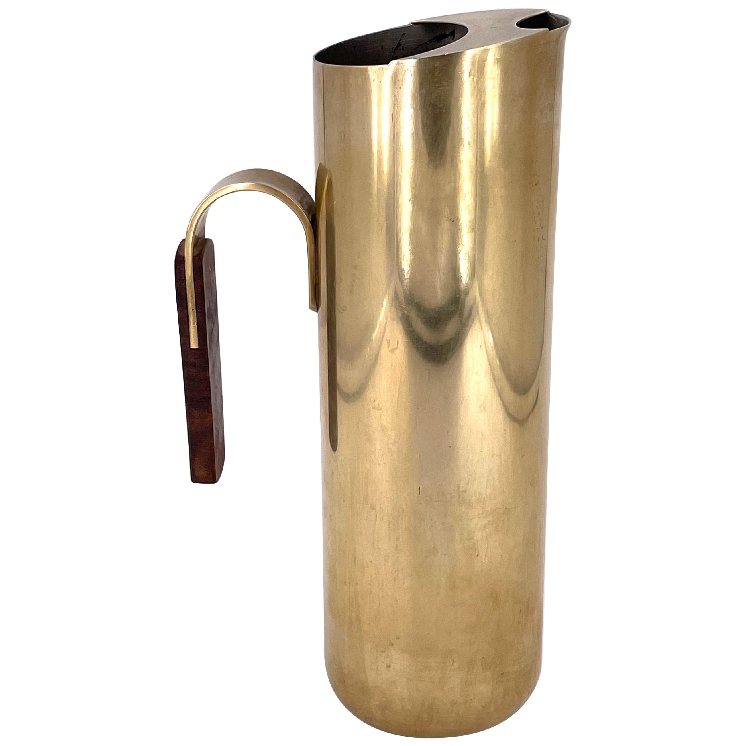 Brass and Wood Italian Water Pitcher Midcentury