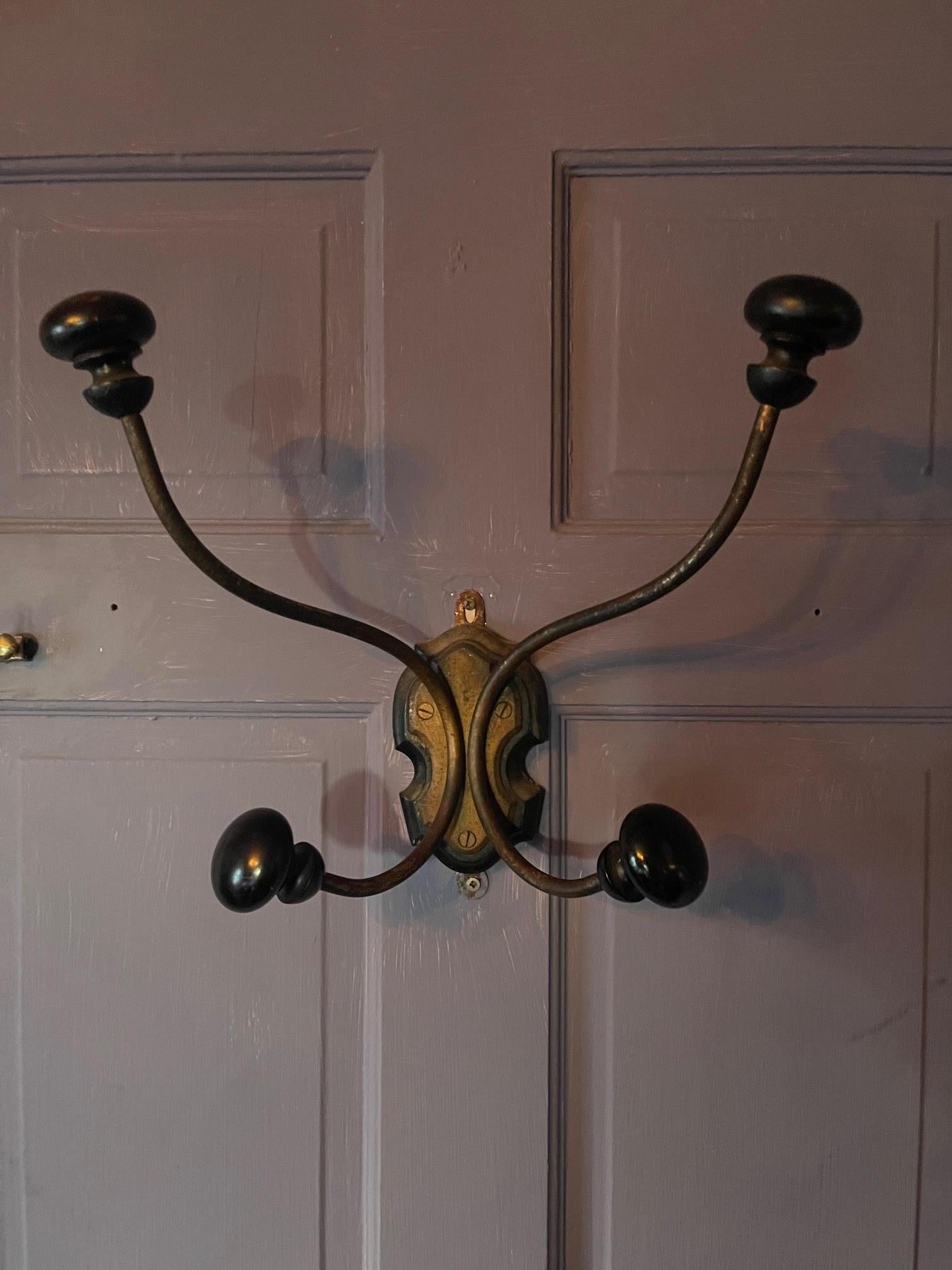 Brass and Wood Knobs Coat and Hat Wall Hook, 19th Century For Sale 3
