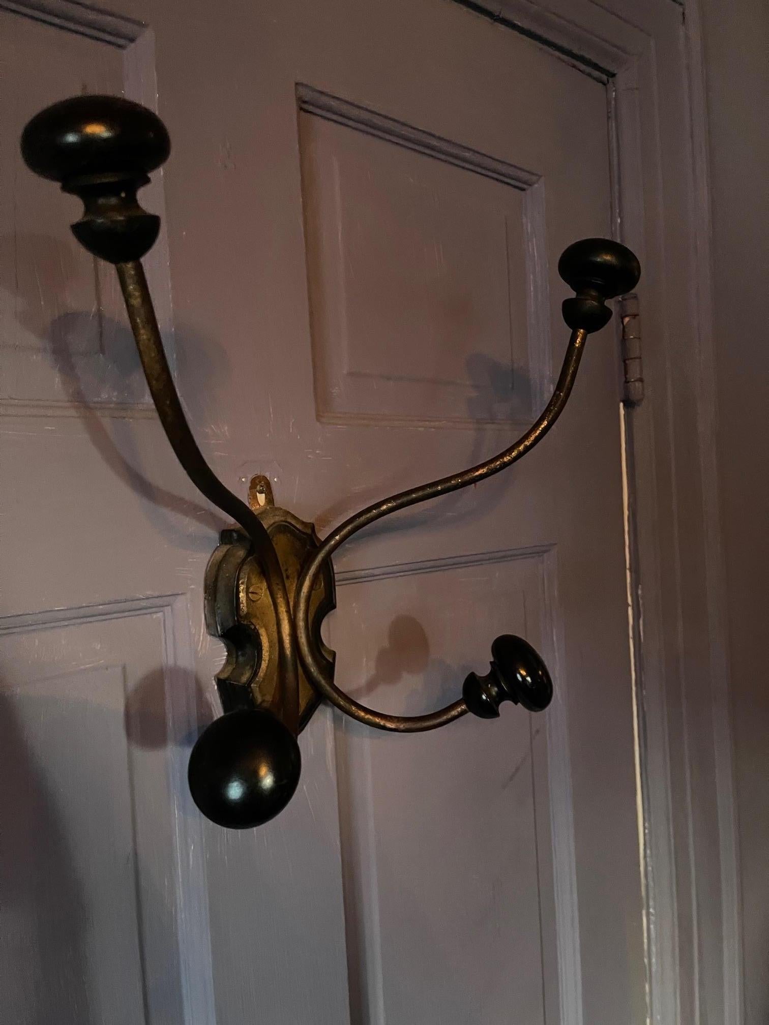 Brass and Wood Knobs Coat and Hat Wall Hook, 19th Century For Sale 4