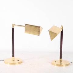 Brass and wood lamps