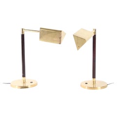 Brass and wood lamps