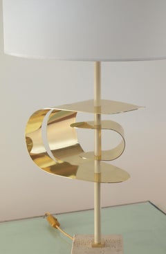Laiton et bois  Lampe de table "Le Vele"